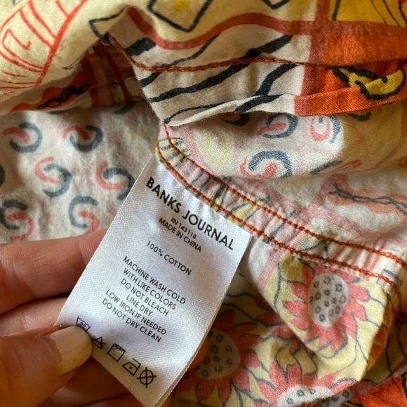 Banks Journal Men’s Crafted Woven Short Sleeve Patchwork Button Down Shirt Sz XL - Picture 7 of 9